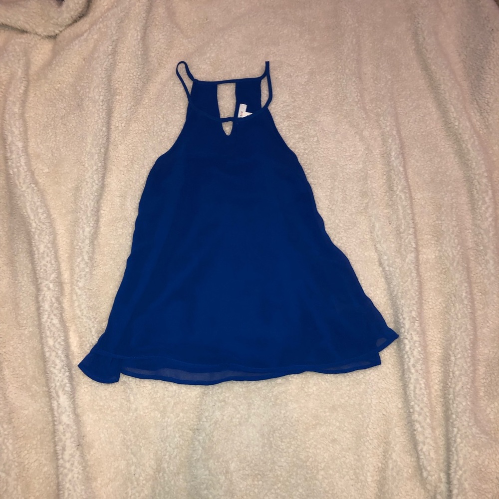 High neck solid blue top